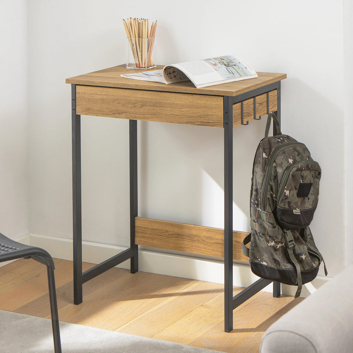 SoBuy FWT43 Desk with One Drawer and 2 Hooks table Computer table Worktable BHT approx: 60x77x40cm