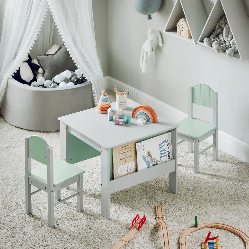SoBuy KMB88-HG Children's table with Chairs Child Seat Group Inside Children table chair Set Painting Table for Children Seating Group Light Grey
