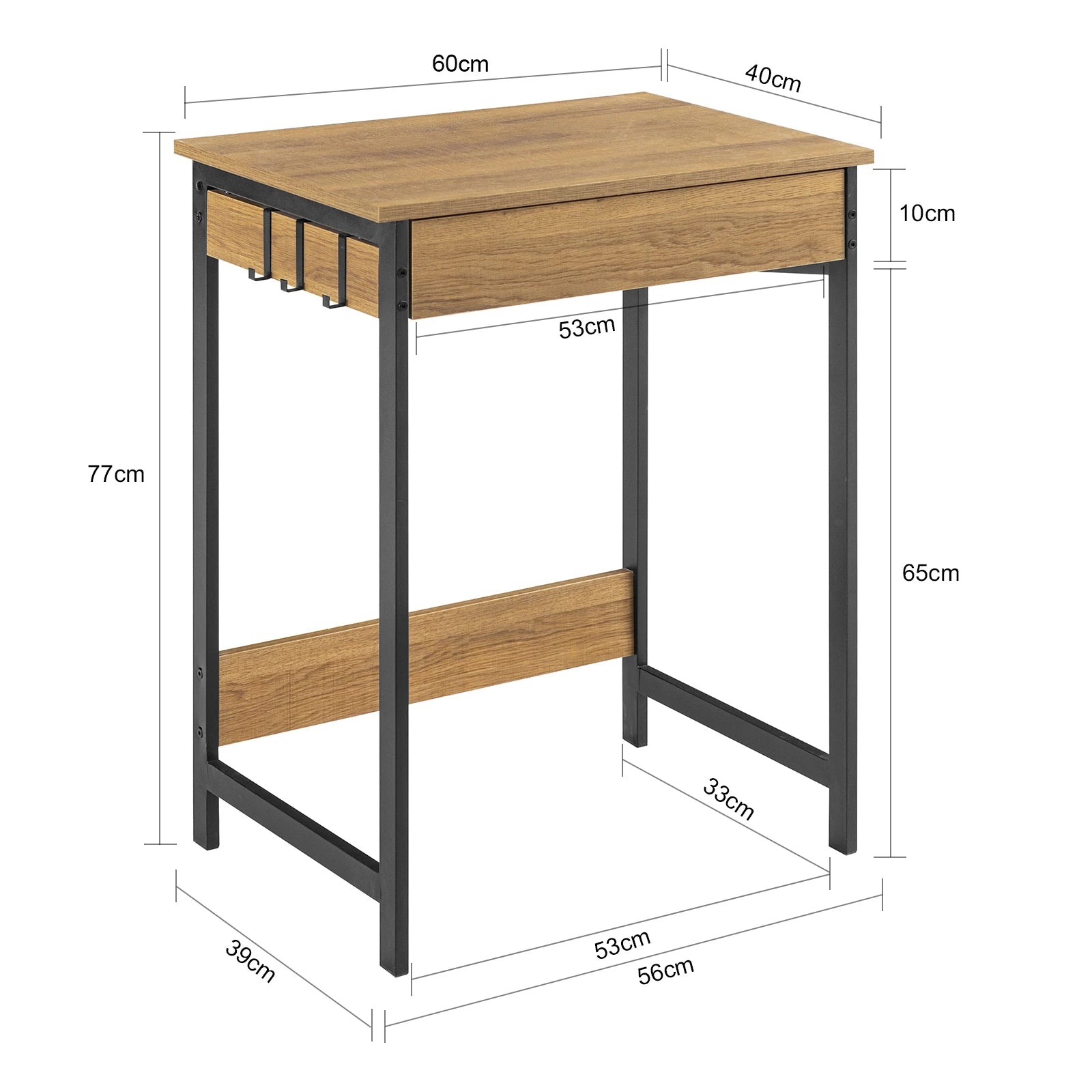 SoBuy FWT43 Desk with One Drawer and 2 Hooks table Computer table Worktable BHT approx: 60x77x40cm