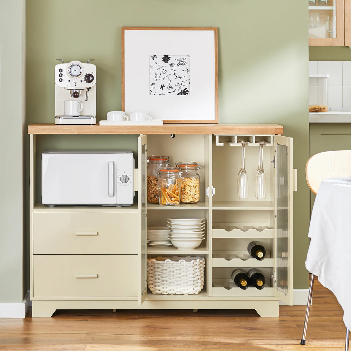 SoBuy FSB81 Buffet Sideboard with 2 Glass Doors Kitchen wardrobe Dresser wardrobe Hallway wardrobe Side wardrobe Microwave wardrobe