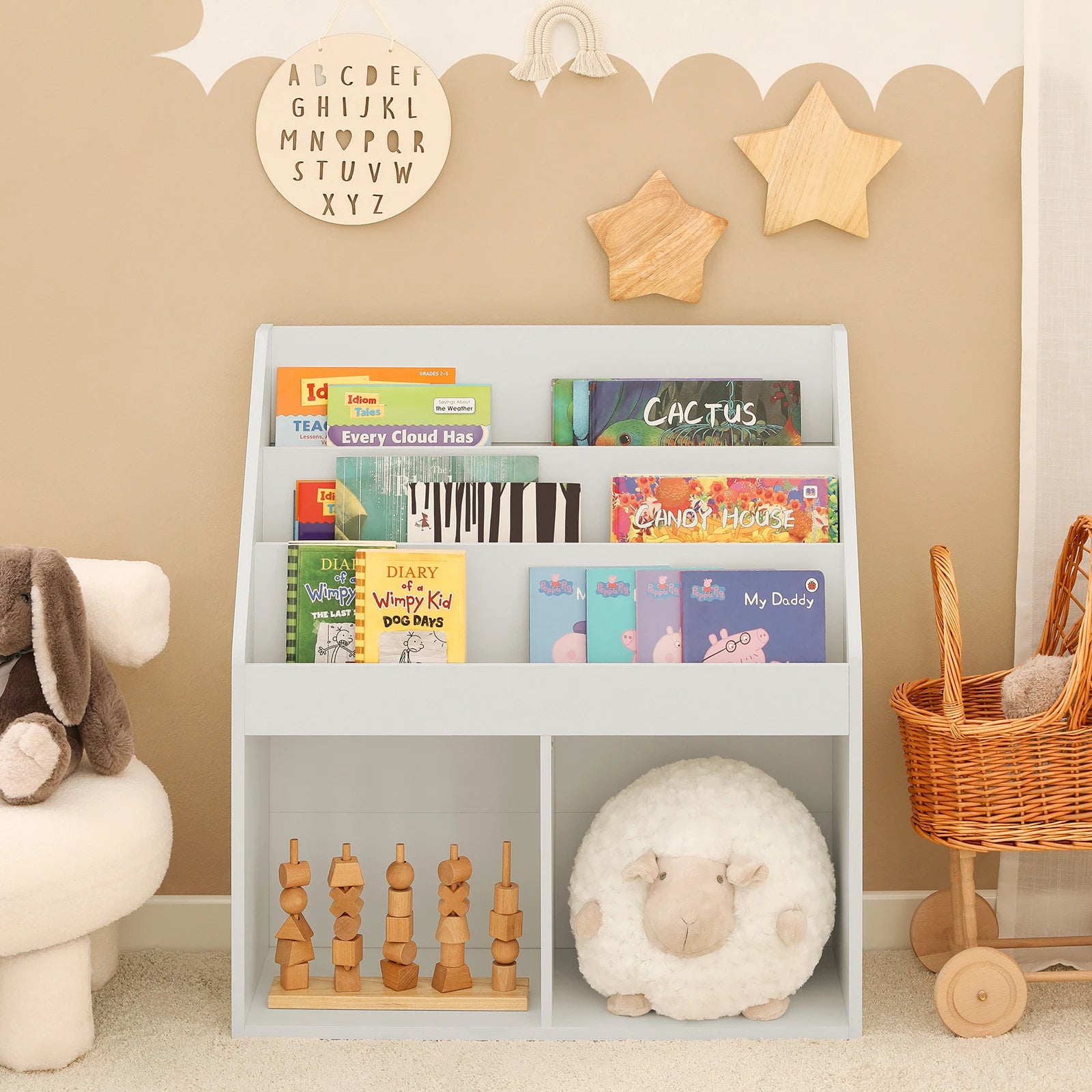 SoBuy KMB01 children's shelf with 3 storage compartments and 2 open compartments newspaper stand storage shelf White