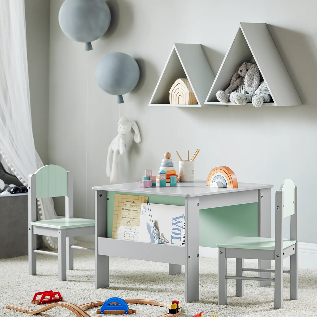 SoBuy KMB88-HG Children's table with Chairs Child Seat Group Inside Children table chair Set Painting Table for Children Seating Group Light Grey