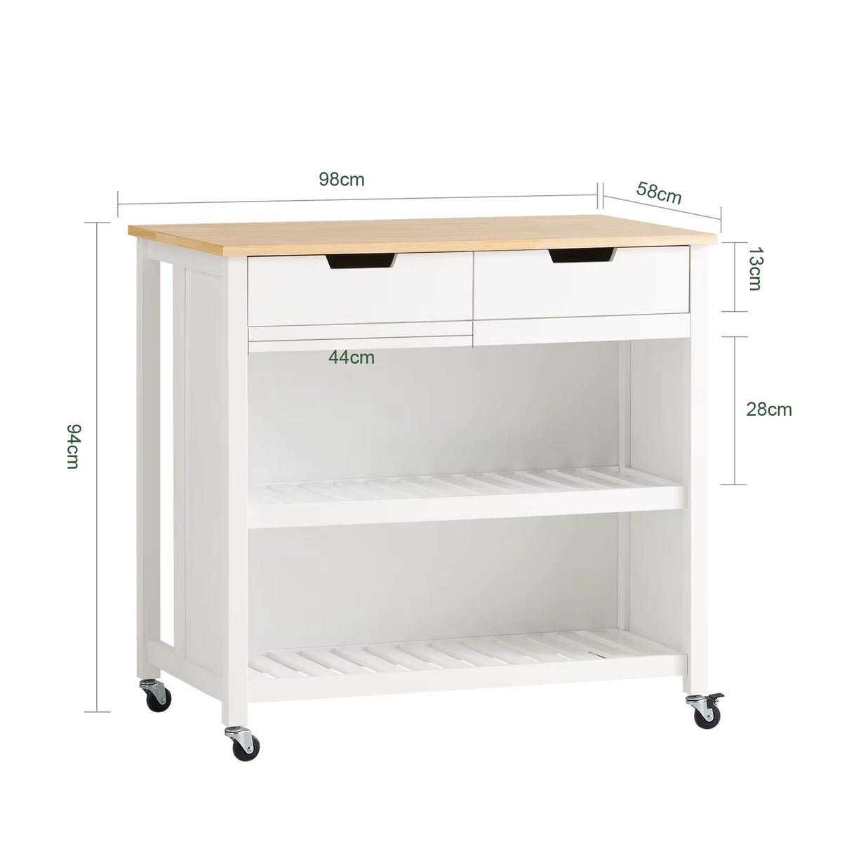 SoBuy FKW74-WN serving trolley with roller trolley kitchen kitchen shelf standing shelf kitchen White-natural 98x94x58CM