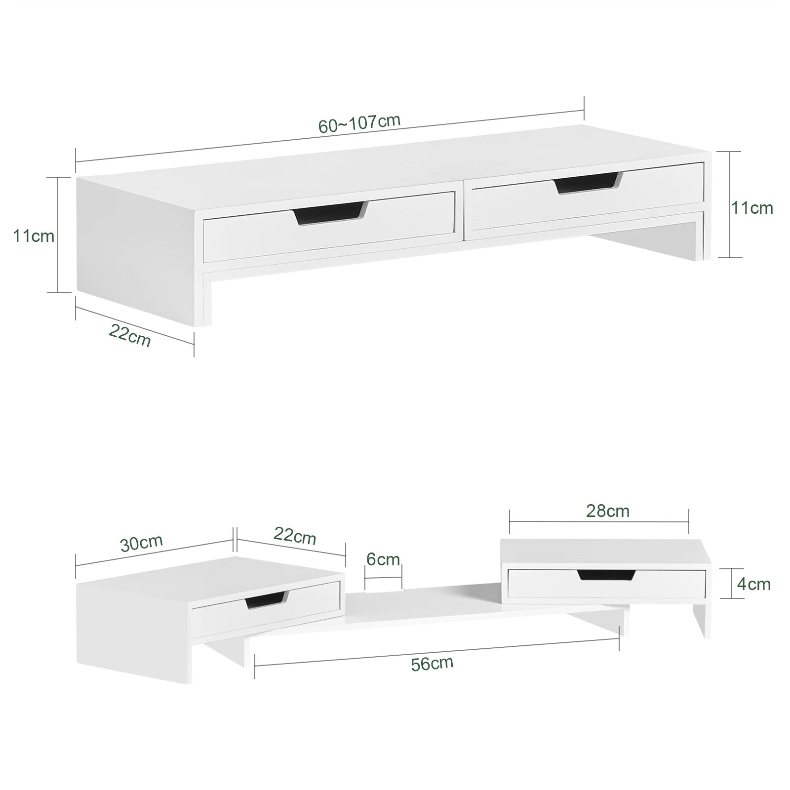 SoBuy BBF04 monitor increase for 2 monitors screen stand with 2 drawer widths adjustable BHT about 60-107x11x22cm