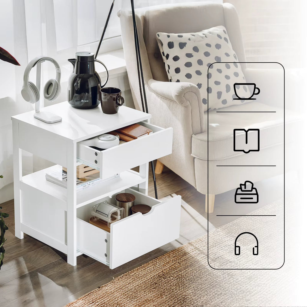 SoBuy FRG258-II-W bedside table night wardrobe with 2 drawers and storage storage s wardrobe for bedroom 45x38x55cm White