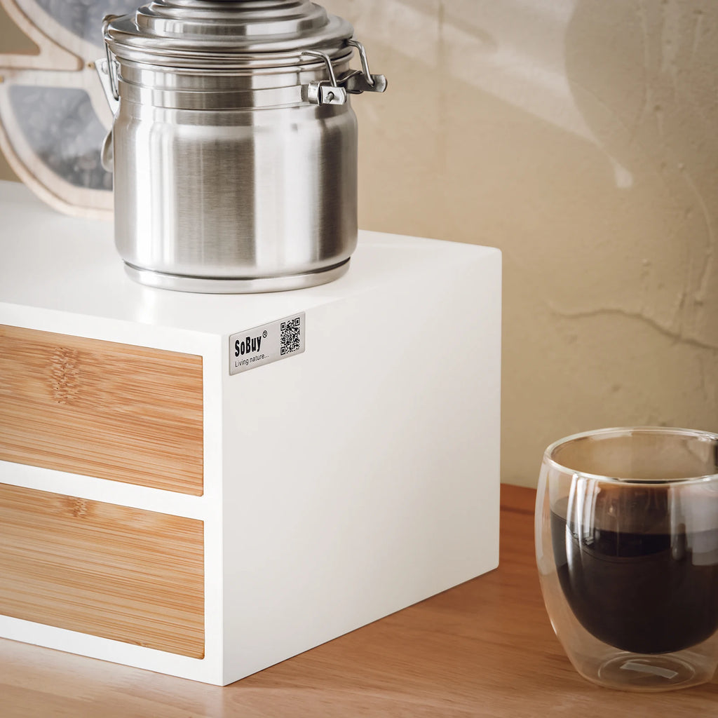 SoBuy®FRG180-WN coffee capsule box made of MDF and bamboo capsule dispenser capsule stand with 2 drawers storage box