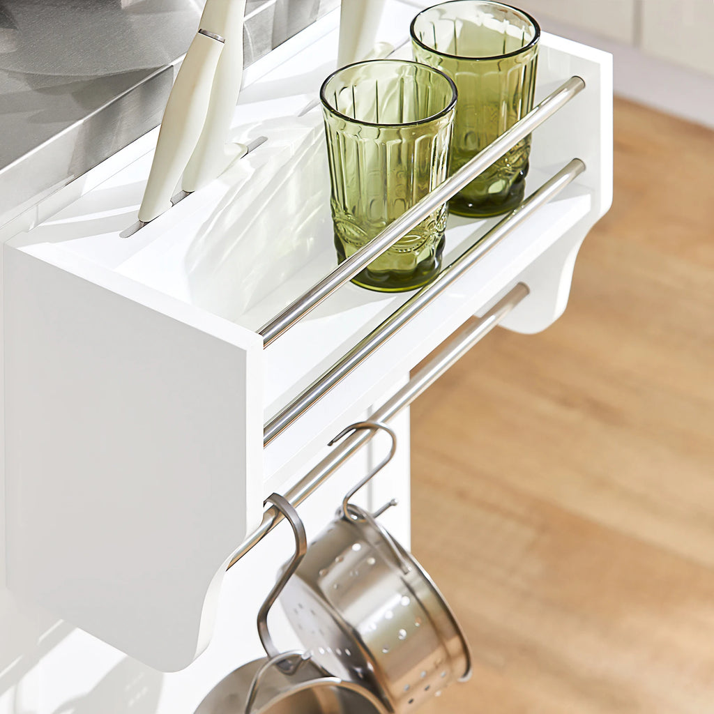 SoBuy FKW41 luxury kitchen cart with stainless steel plate kitchen wardrobe with 4 hidden reels sideboard with expandable