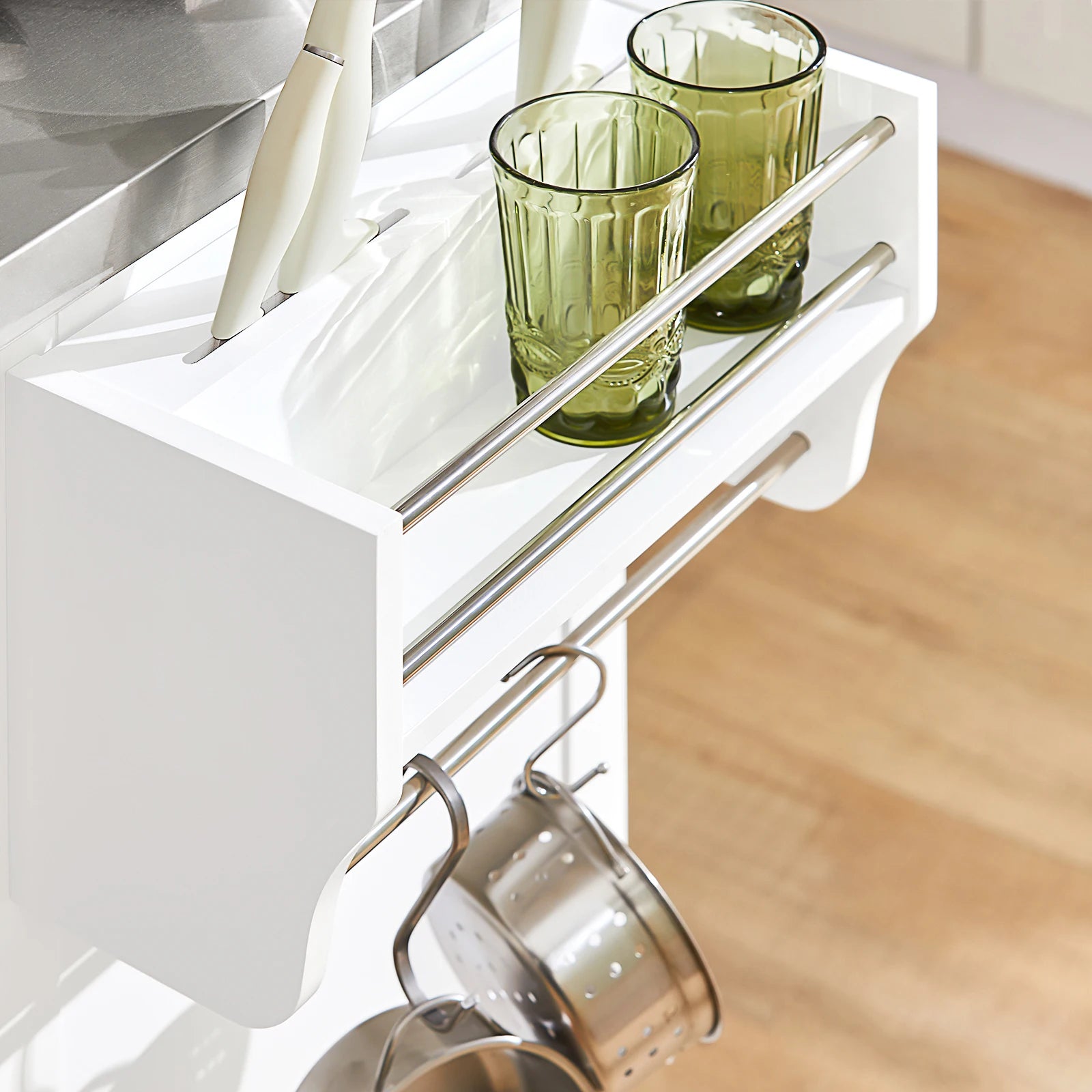 SoBuy FKW41 luxury kitchen cart with stainless steel plate kitchen wardrobe with 4 hidden reels sideboard with expandable