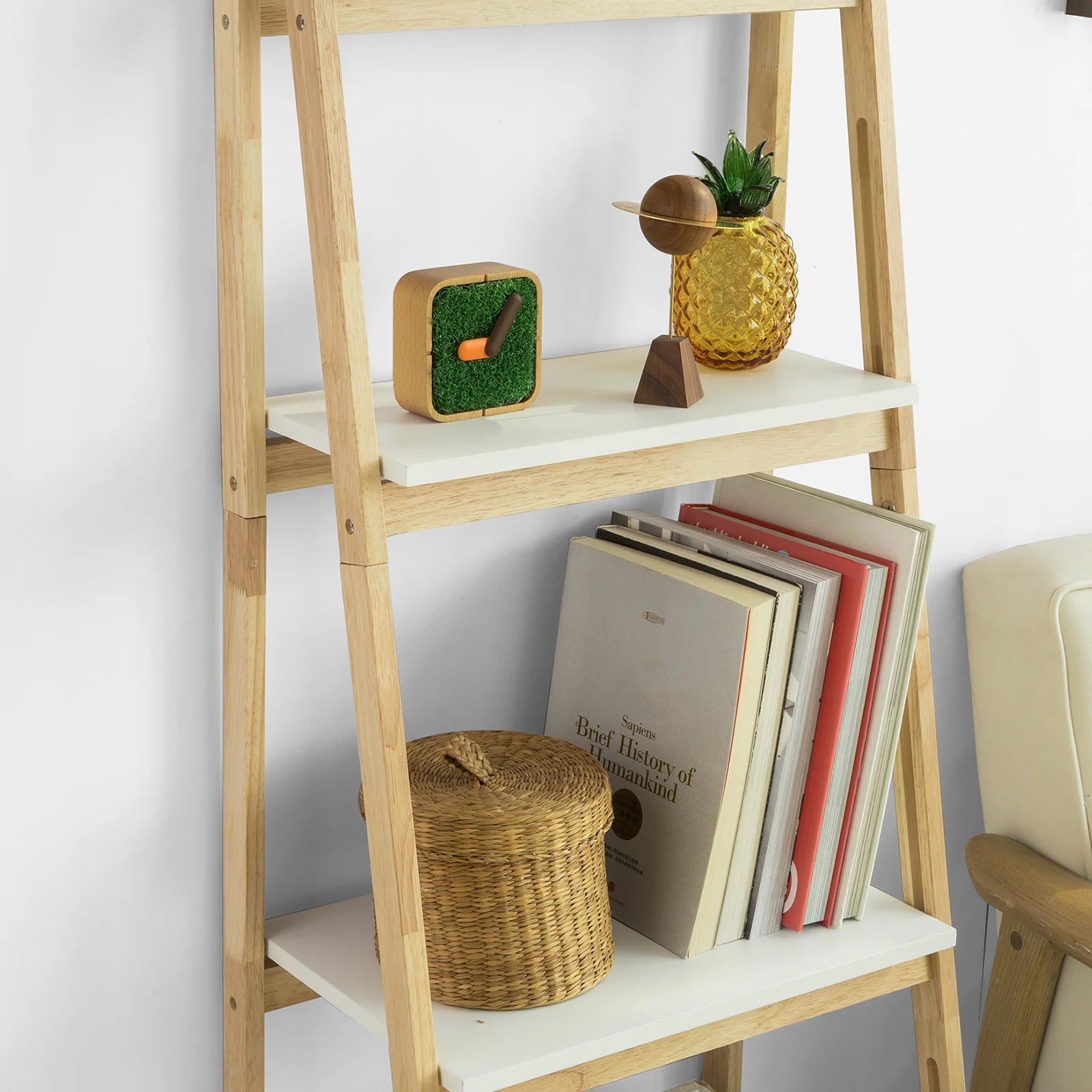 SoBuy FRG162-N Ladder Rack Fold Stand Rack Bookcase with 4 floors Rubber Wood and MDF BHT: 42x140x34cm
