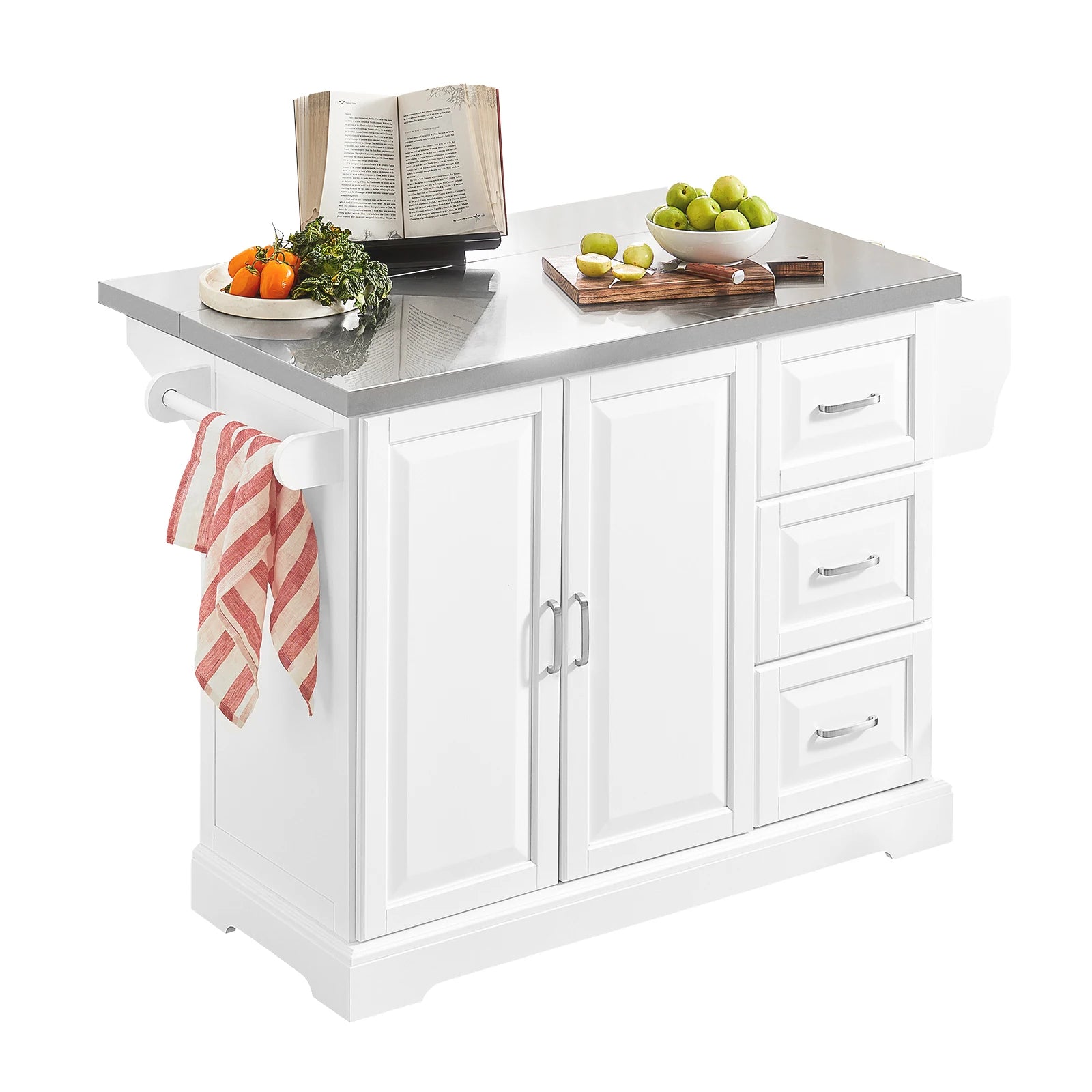 SoBuy FKW41 luxury kitchen cart with stainless steel plate kitchen wardrobe with 4 hidden reels sideboard with expandable