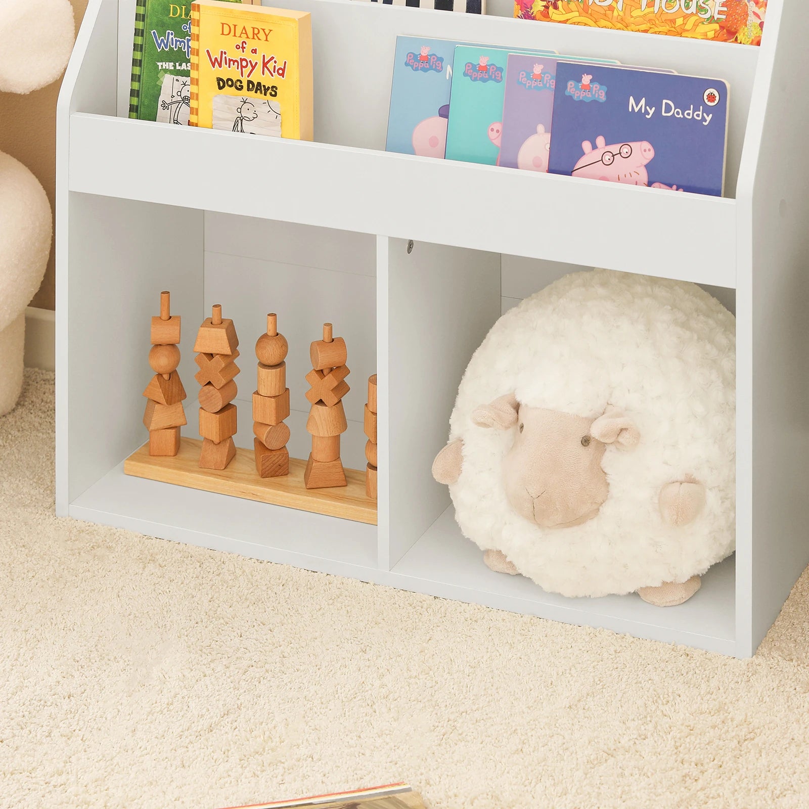 SoBuy KMB01 children's shelf with 3 storage compartments and 2 open compartments newspaper stand storage shelf White