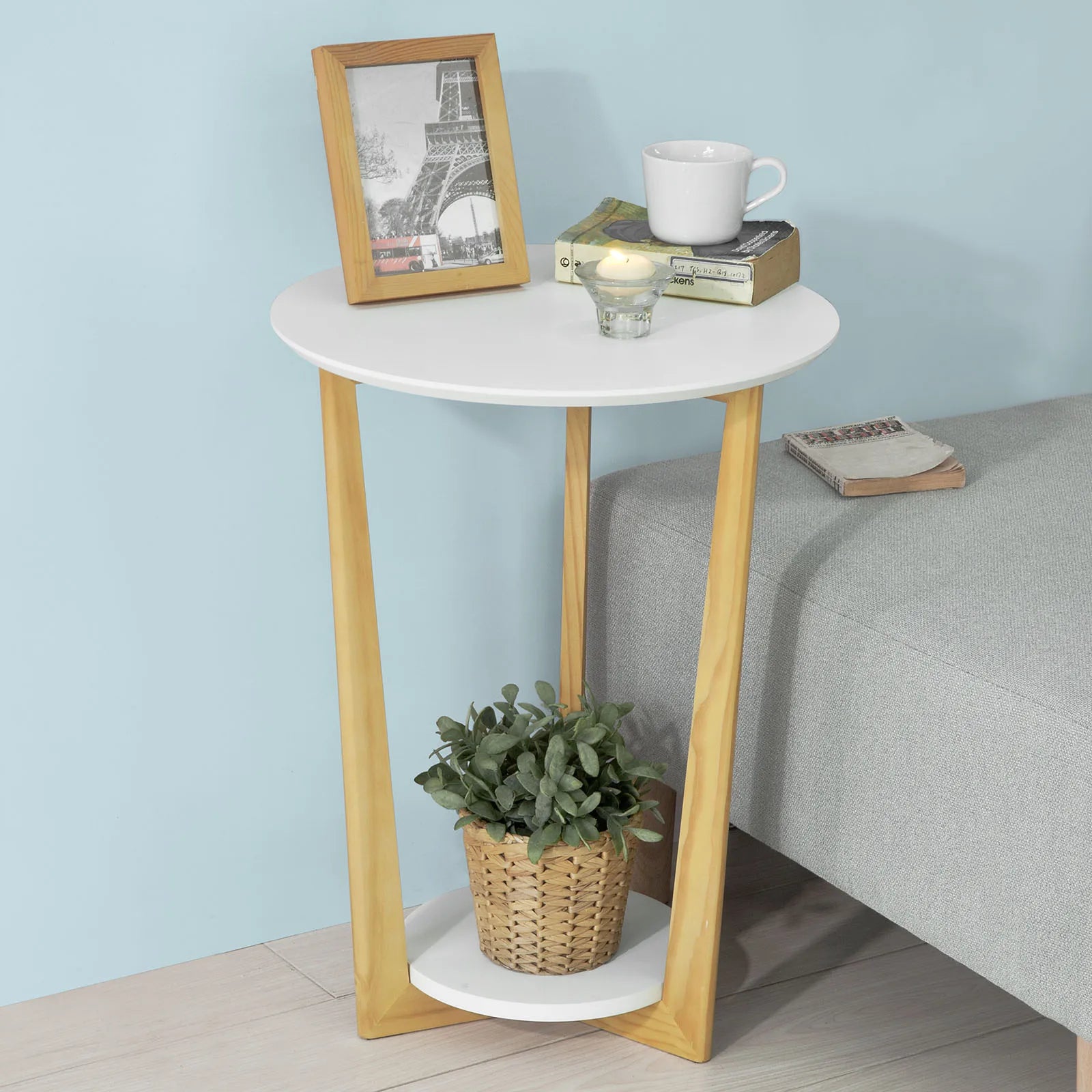 SoBuy FBT52-WN side table with 2 shelves coffee table coffee table Balcony table White-nature, BHT approx.: 45x60x45cm