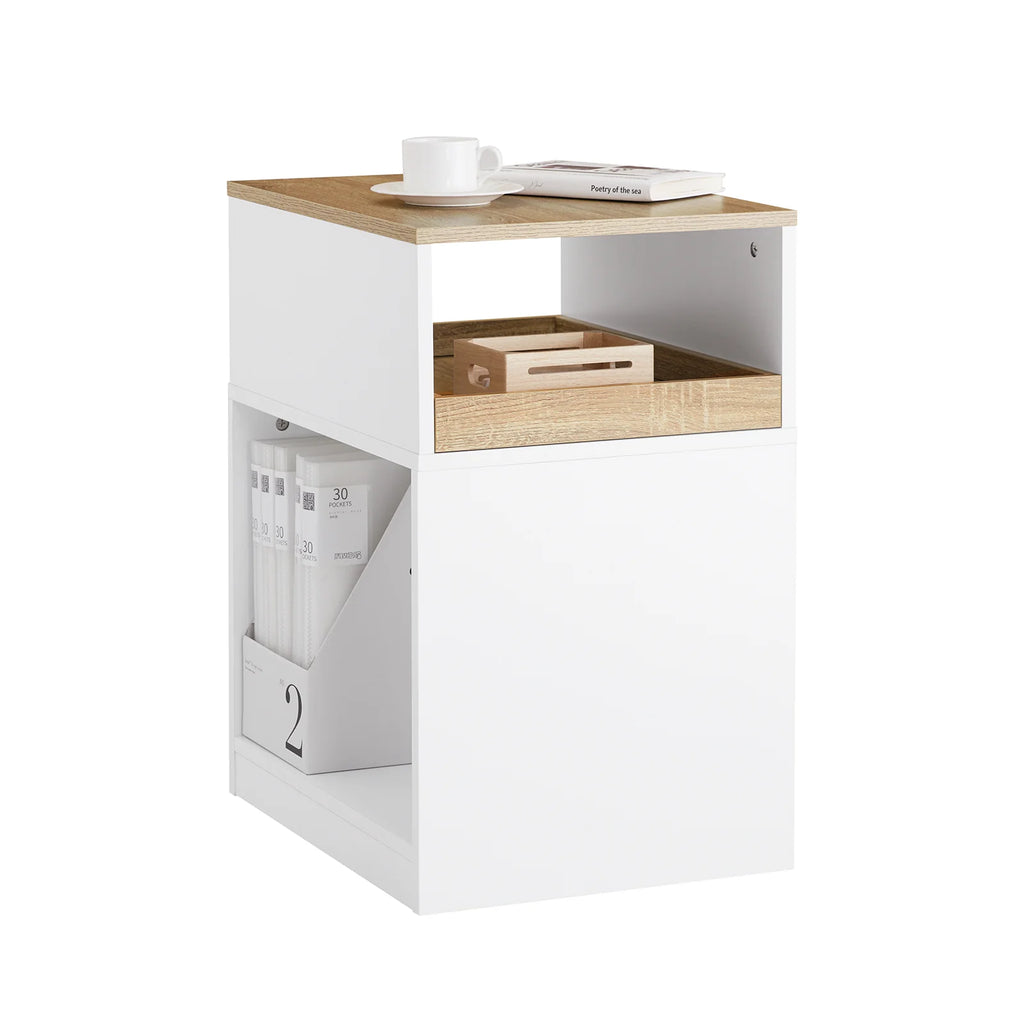 SoBuy ASK08-WN table with Rolls Hidden Rolls 3 hand fan Roll Container desk for office White Nature 40x65x50cm