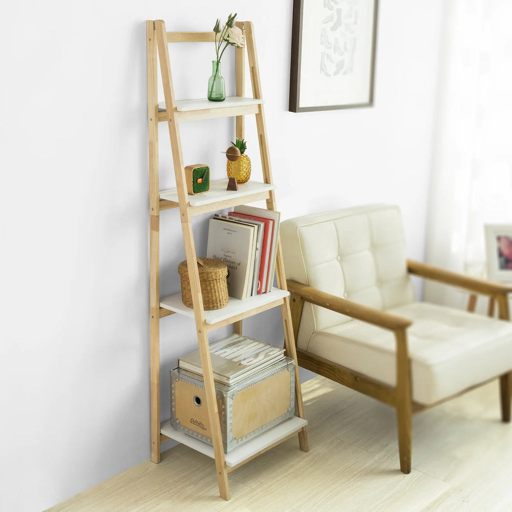SoBuy FRG162-N Ladder Rack Fold Stand Rack Bookcase with 4 floors Rubber Wood and MDF BHT: 42x140x34cm