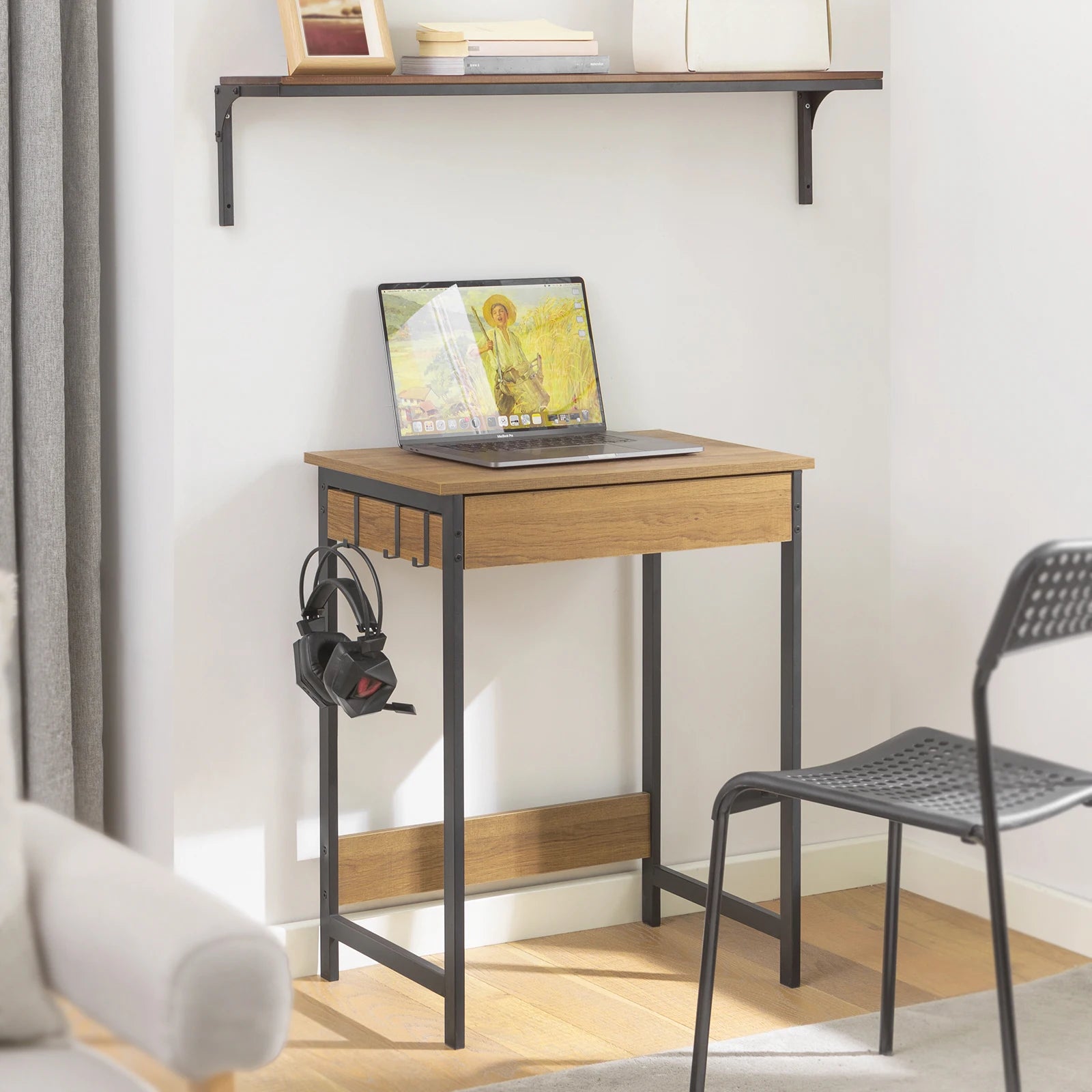 SoBuy FWT43 Desk with One Drawer and 2 Hooks table Computer table Worktable BHT approx: 60x77x40cm