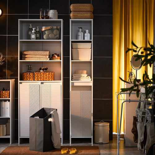 SoBuy BZR158-W Bathroom Cabinet High with laundry basket & Adjustable MDF Shelves, Open Shelves for Small 30x170x30cm