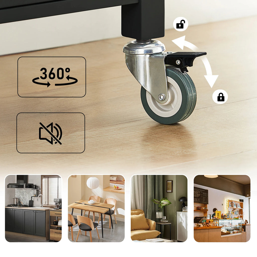 SoBuy FKW22 rubber kitchen trolley Wood serving trolley trolley narrow drink trolley for office kitchen living room dining room