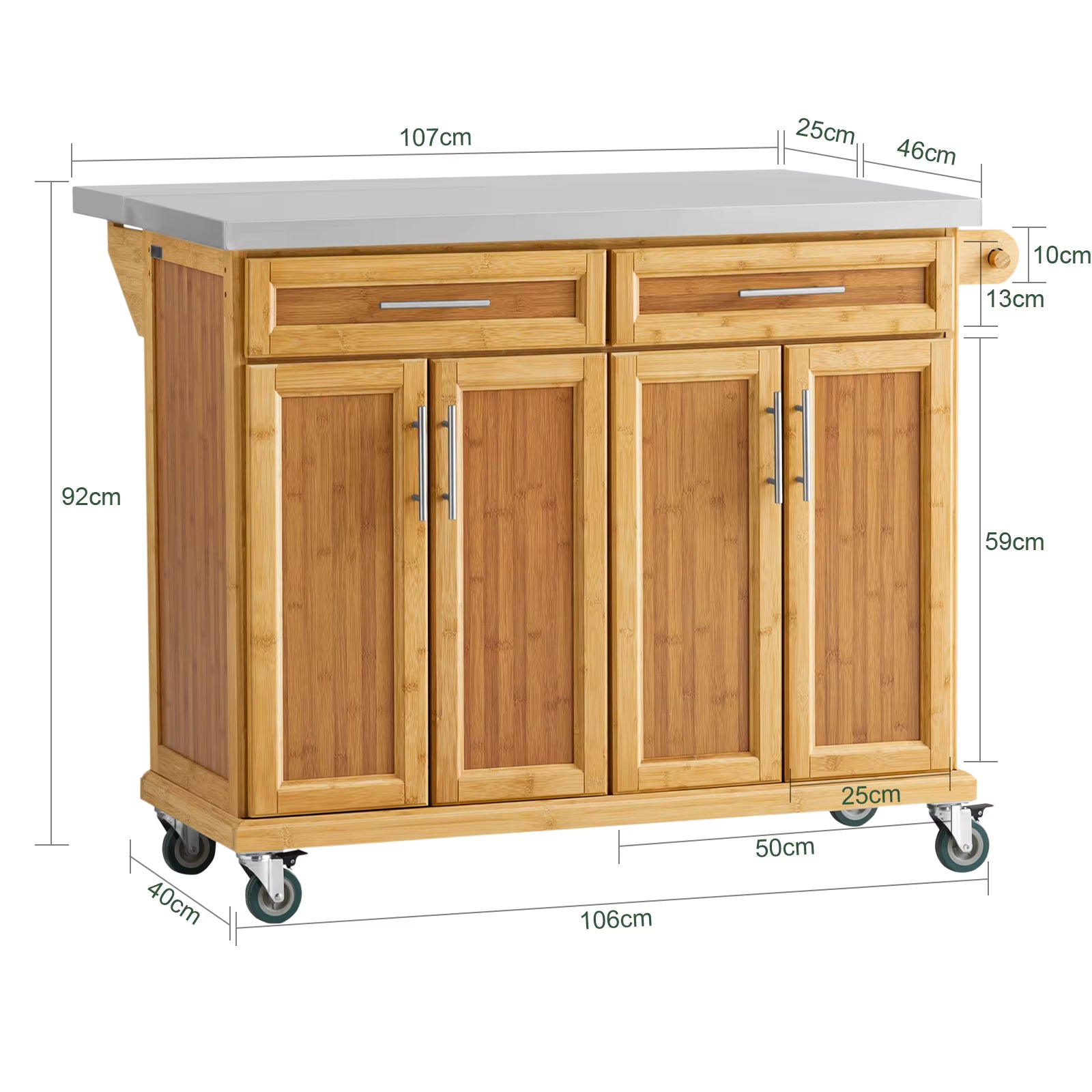 SoBuy FKW69-N Kitchen Island Kitchen Trolley with Expandable stainless steel Work plate Kitchen wardrobe serving trolley
