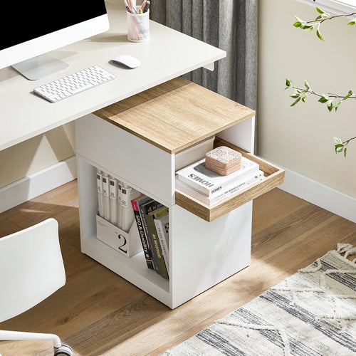 SoBuy ASK08-WN table with Rolls Hidden Rolls 3 hand fan Roll Container desk for office White Nature 40x65x50cm