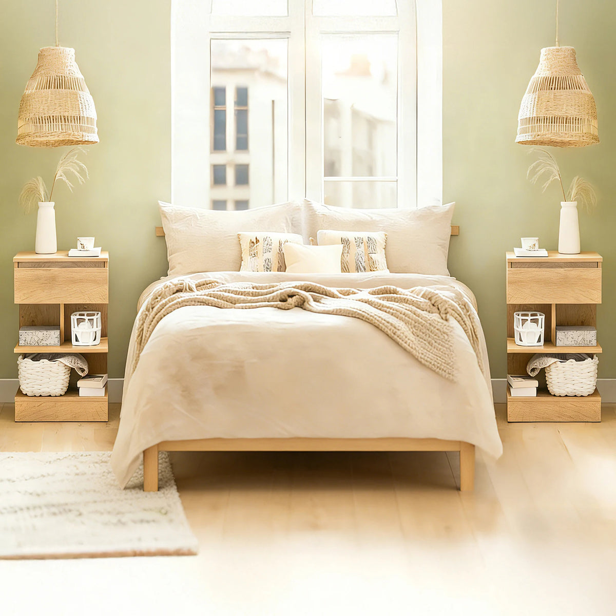 SoBuy FBT49x2 Set of 2 bedside table narrow bedside cabinet with 1 drawer and 2 shelves, Modern side table table 39x39x65CM
