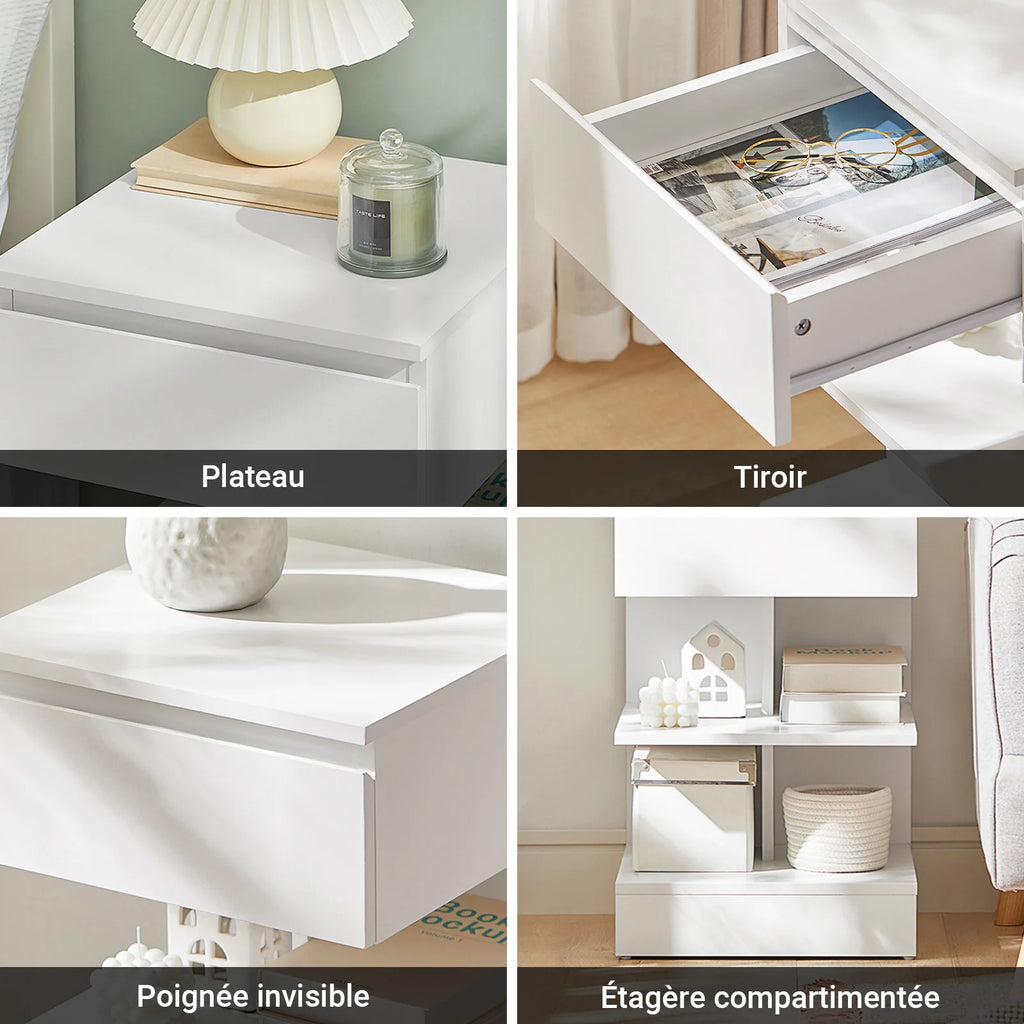 SoBuy FBT49x2 Set of 2 bedside table narrow bedside cabinet with 1 drawer and 2 shelves, Modern side table table 39x39x65CM