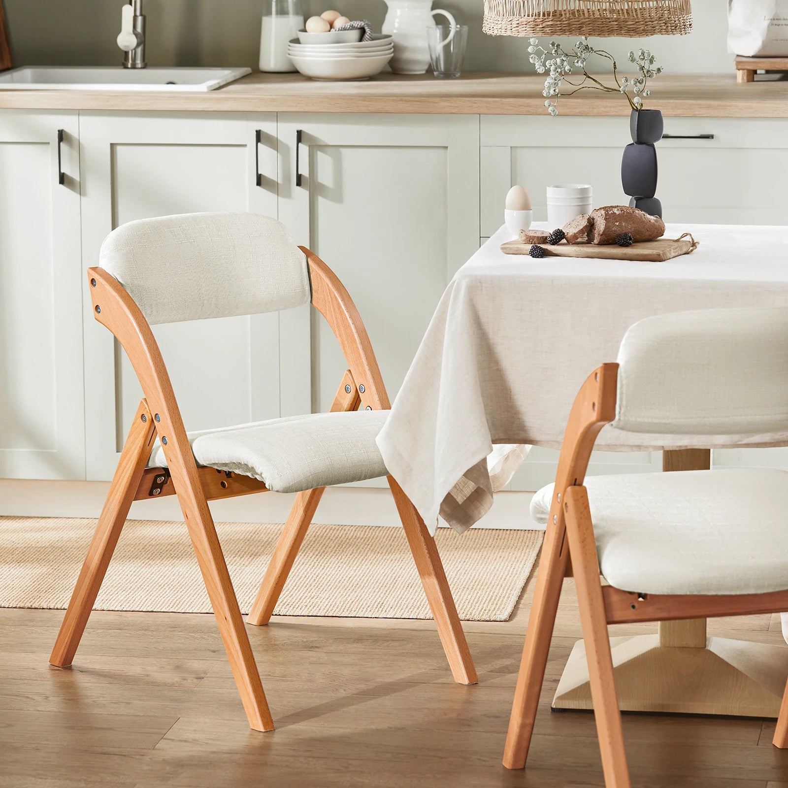 SoBuy FST92-SG Wood Upholstered Folding Chair Ergonomic kitchen Dining Room Foldable Space Saving Assembled kitchen Balcony office Dark Grey 47.5x77x59cm