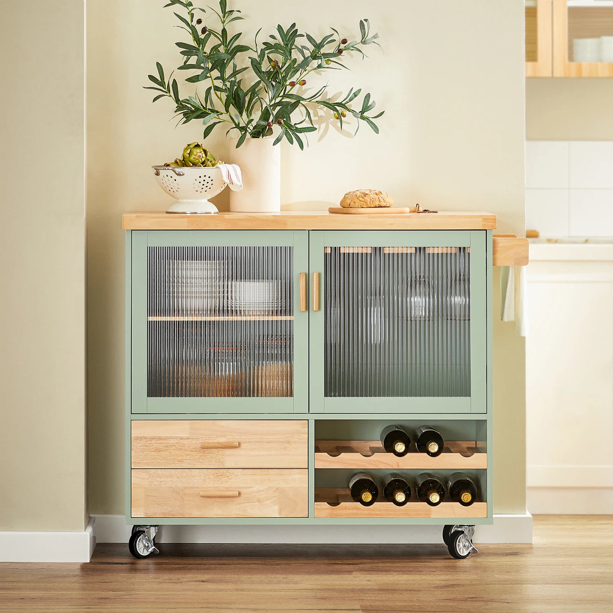 SoBuy FKW114 Kitchen Trolley with Wine Glass Holder and Bottle Holder for Light Mobility Sideboards for kitchen and Dining Room