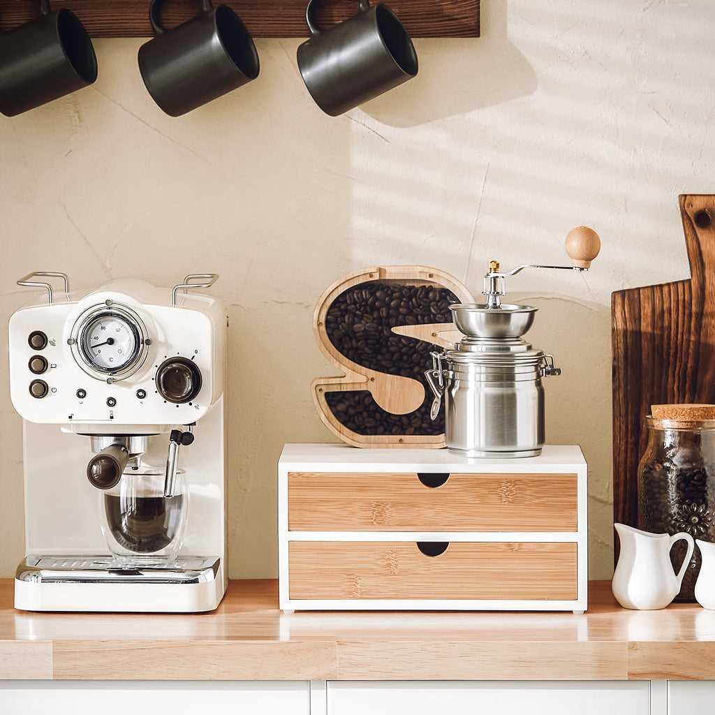 SoBuy®FRG180-WN coffee capsule box made of MDF and bamboo capsule dispenser capsule stand with 2 drawers storage box