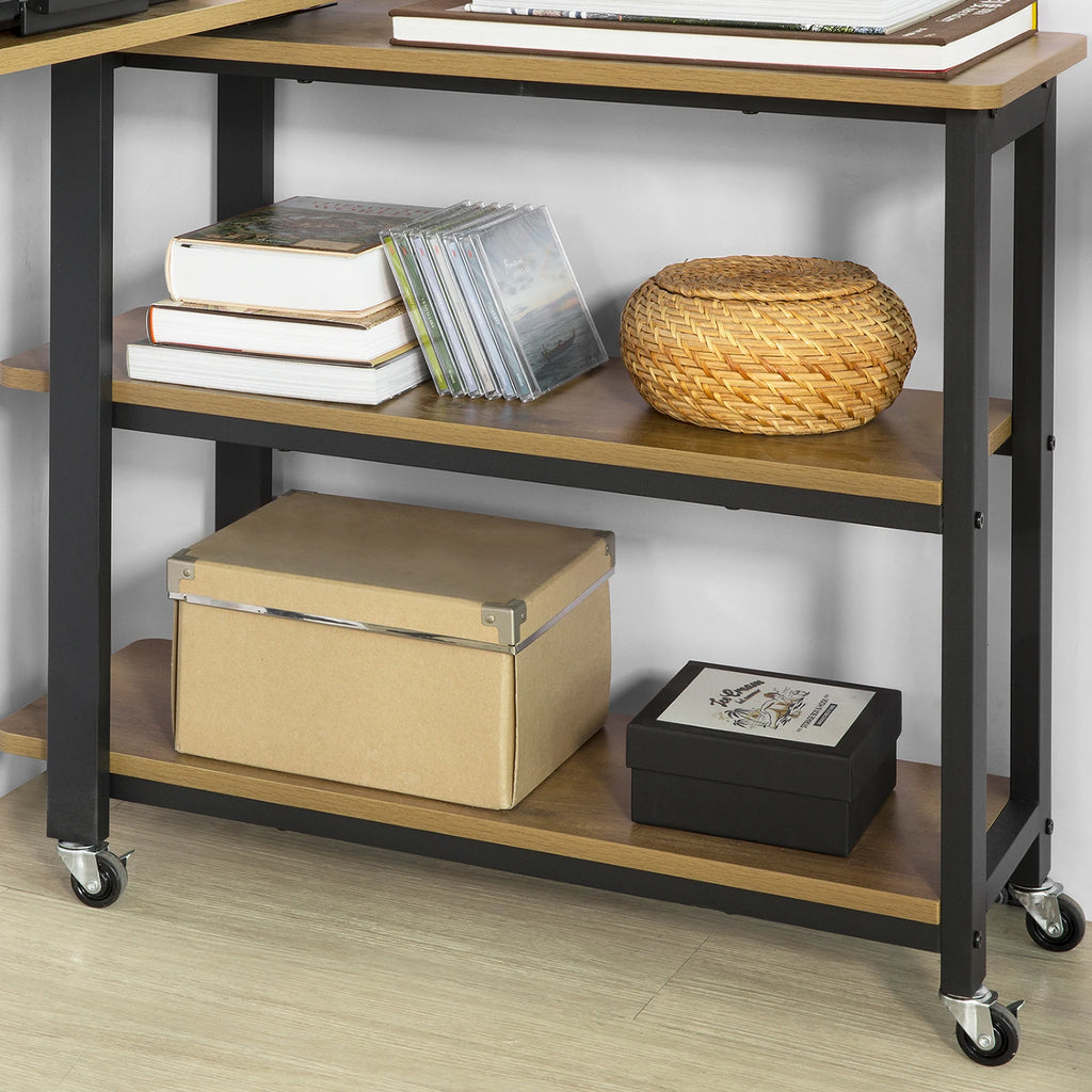 SoBuy FWT83 L-shaped side table with 2 shelves Sofa table with wheels corner desk worktable industrial design