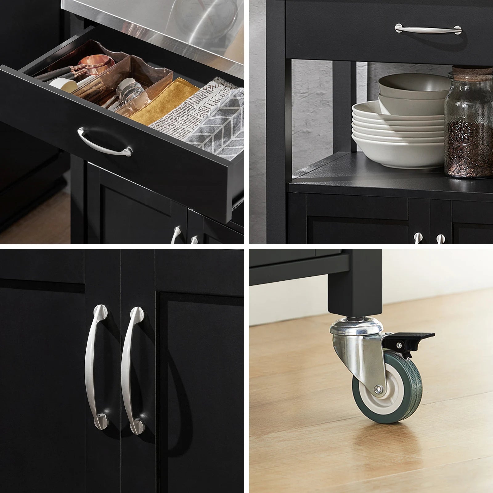 SoBuy FKW22 rubber kitchen trolley Wood serving trolley trolley narrow drink trolley for office kitchen living room dining room