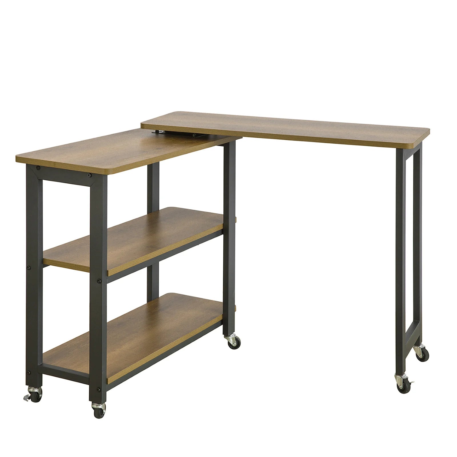 SoBuy FWT83 L-shaped side table with 2 shelves Sofa table with wheels corner desk worktable industrial design