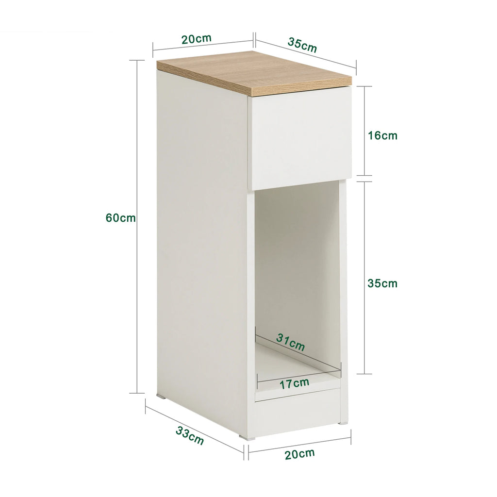 SoBuy FBT111-WN bedside table narrow with drawer and storage Nightstand for Bedroom living room White 20x35x60 cm