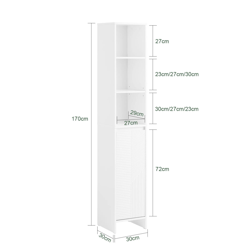 SoBuy BZR158-W Bathroom Cabinet High with laundry basket & Adjustable MDF Shelves, Open Shelves for Small 30x170x30cm