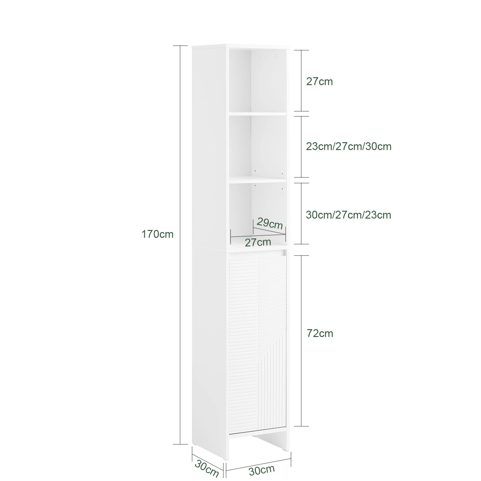 SoBuy BZR158-W Bathroom Cabinet High with laundry basket & Adjustable MDF Shelves, Open Shelves for Small 30x170x30cm