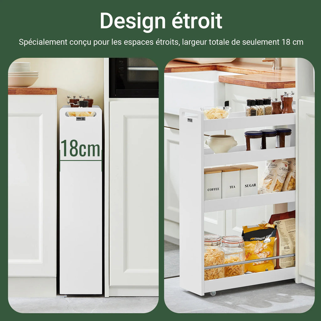 SoBuy NSR01-W niche rack with 4 floors kitchen shelf with wheels bathroom trolley order car trolley White BHT approx.:18x82x60cm