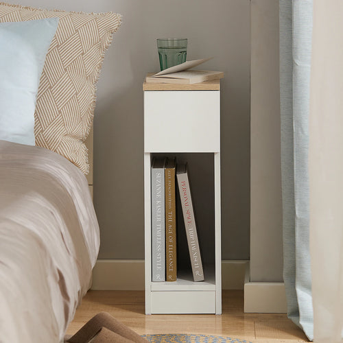 SoBuy FBT111-WN bedside table narrow with drawer and storage Nightstand for Bedroom living room White 20x35x60 cm
