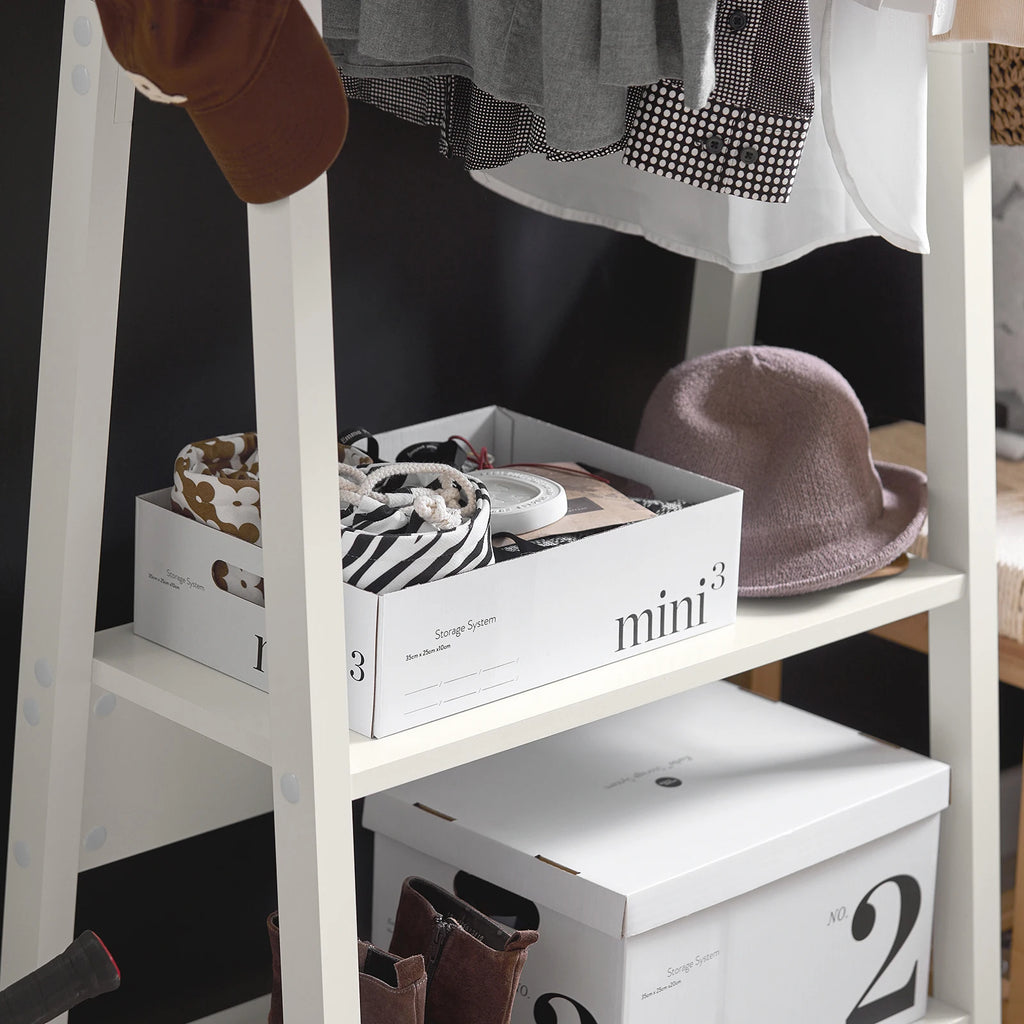 SoBuy FRG59-W dresses stand with 2 shelves, Modern Hanging Bar & Freestanding dresses stand for Bedroom & Hallway White