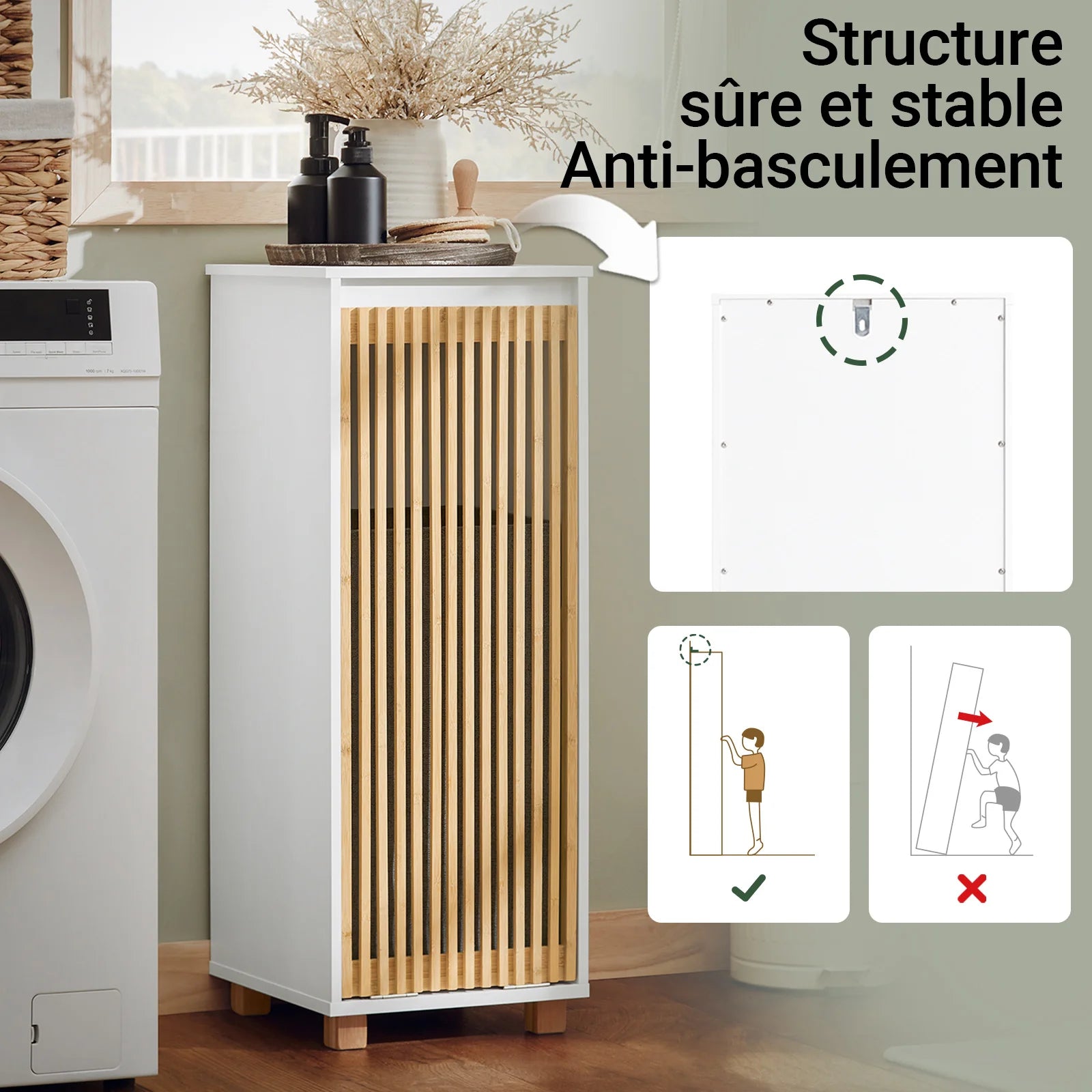 SoBuy BZR126-W laundry wardrobe with fold-out laundry bag laundry chest laundry collector laundry basket bathroom wardrobe BHT approx. 32x85x33cm