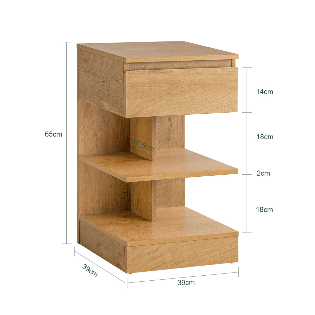 SoBuy FBT49 side table, bedside table, nightstand dresser with 1 drawer and 3 shelves, natural color, WDH approx. 39x65x39cm