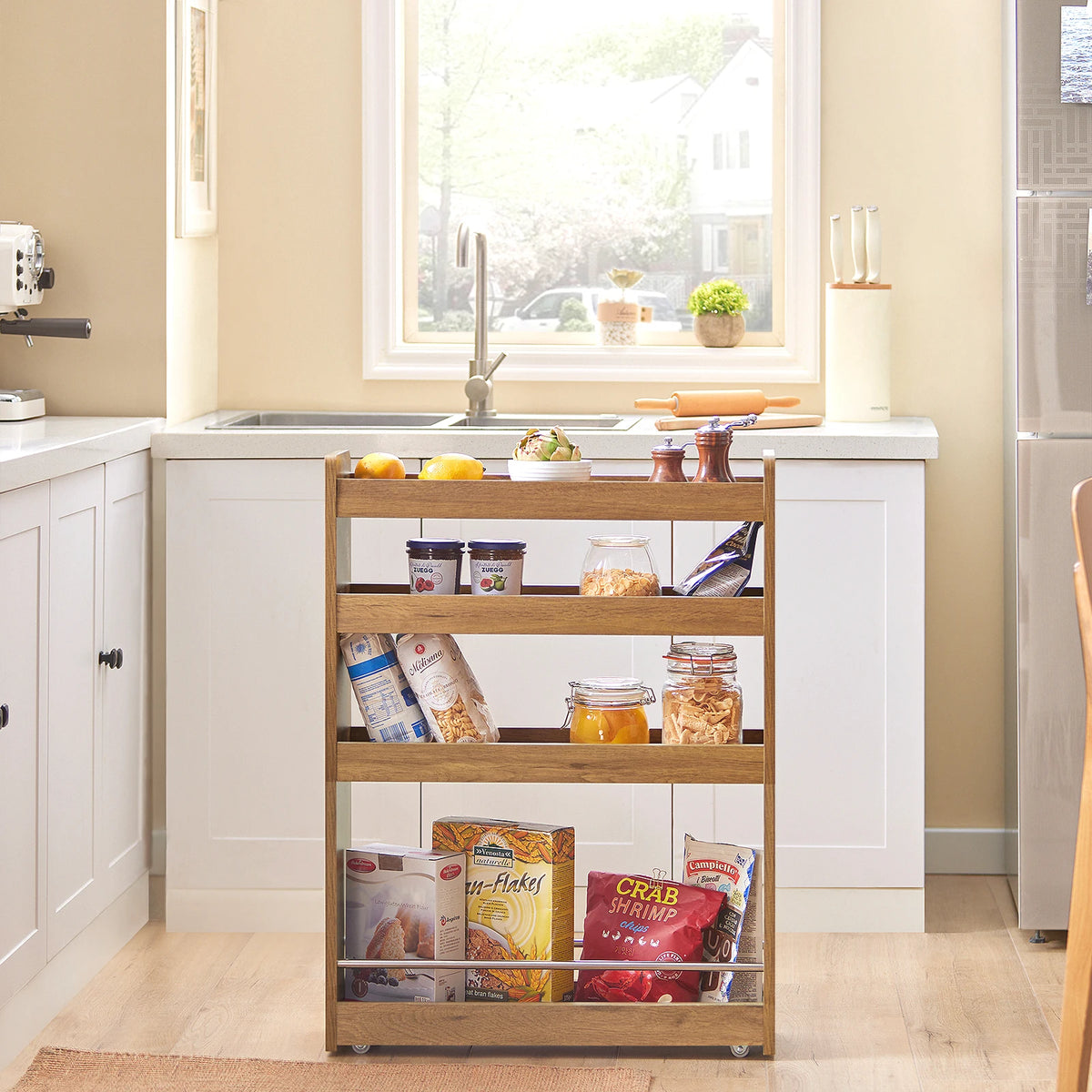 SoBuy NSR01 niche rack with 4 floors kitchen rack with trolley trolley trolley narrow shelf bathroom rack