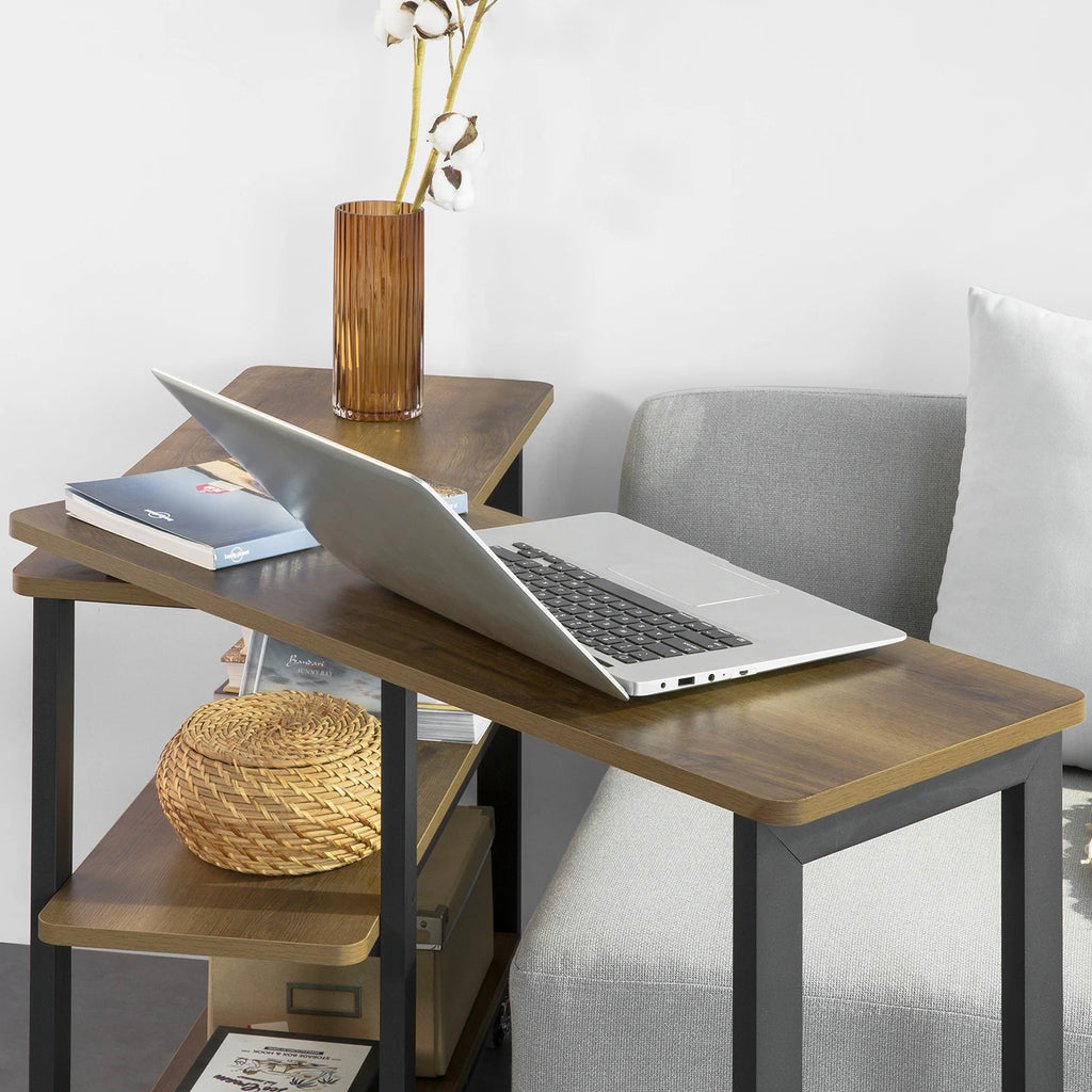 SoBuy FWT83 L-shaped side table with 2 shelves Sofa table with wheels corner desk worktable industrial design