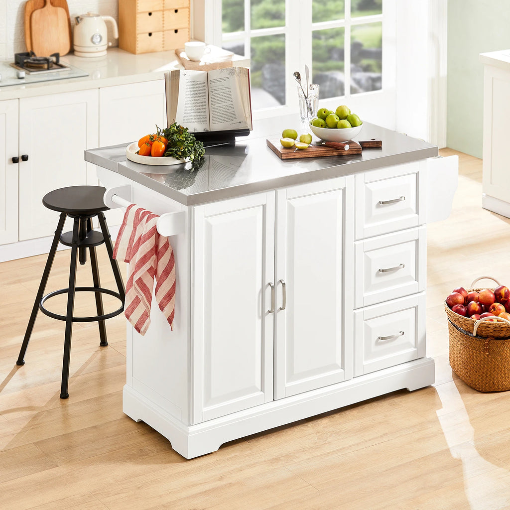 SoBuy FKW41 luxury kitchen cart with stainless steel plate kitchen wardrobe with 4 hidden reels sideboard with expandable