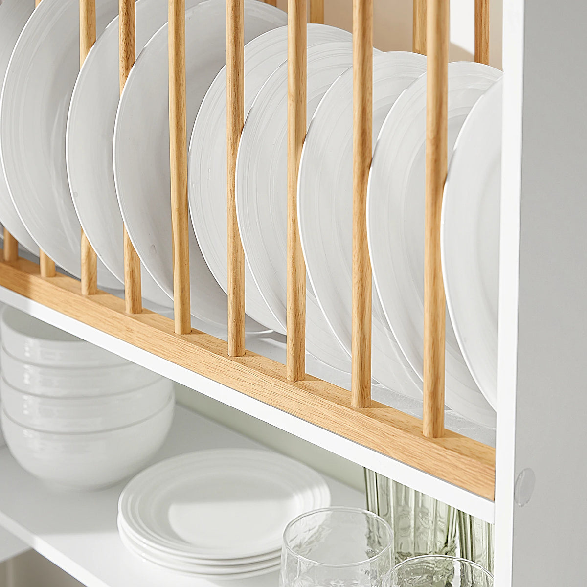 SoBuy KCR09-W plates Holder for 11 plates plates Shelf Wall Shelf with 7 Metal Hooks Plate Stand Kitchen Shelf with One Comb