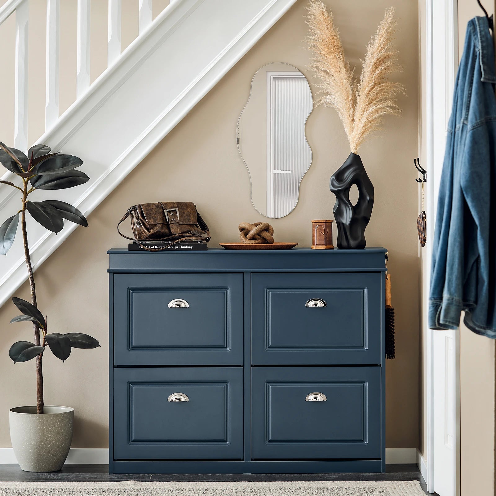 SoBuy FSR79 Shoe Cabinet with 4 flaps, Narrow Shoe Dumpster with 8 shelves, Adjustable shoe rack for hallway, 105x82x24