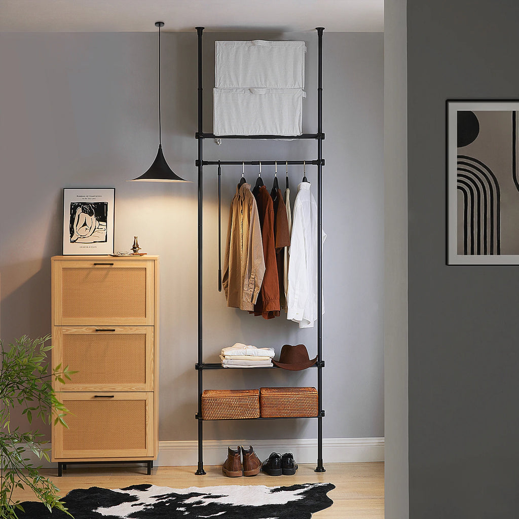 SoBuy KLS07-SCH Telescopic Rod dresses stand With 1 dresses Bar And 3 Stays Telescopic Wardrobe System
