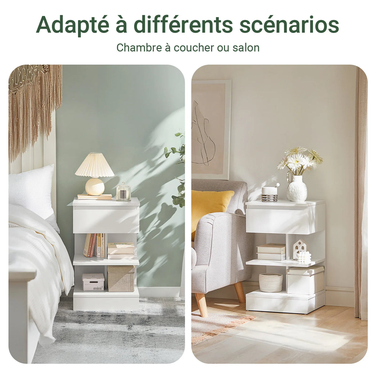 SoBuy FBT49x2 Set of 2 bedside table narrow bedside cabinet with 1 drawer and 2 shelves, Modern side table table 39x39x65CM