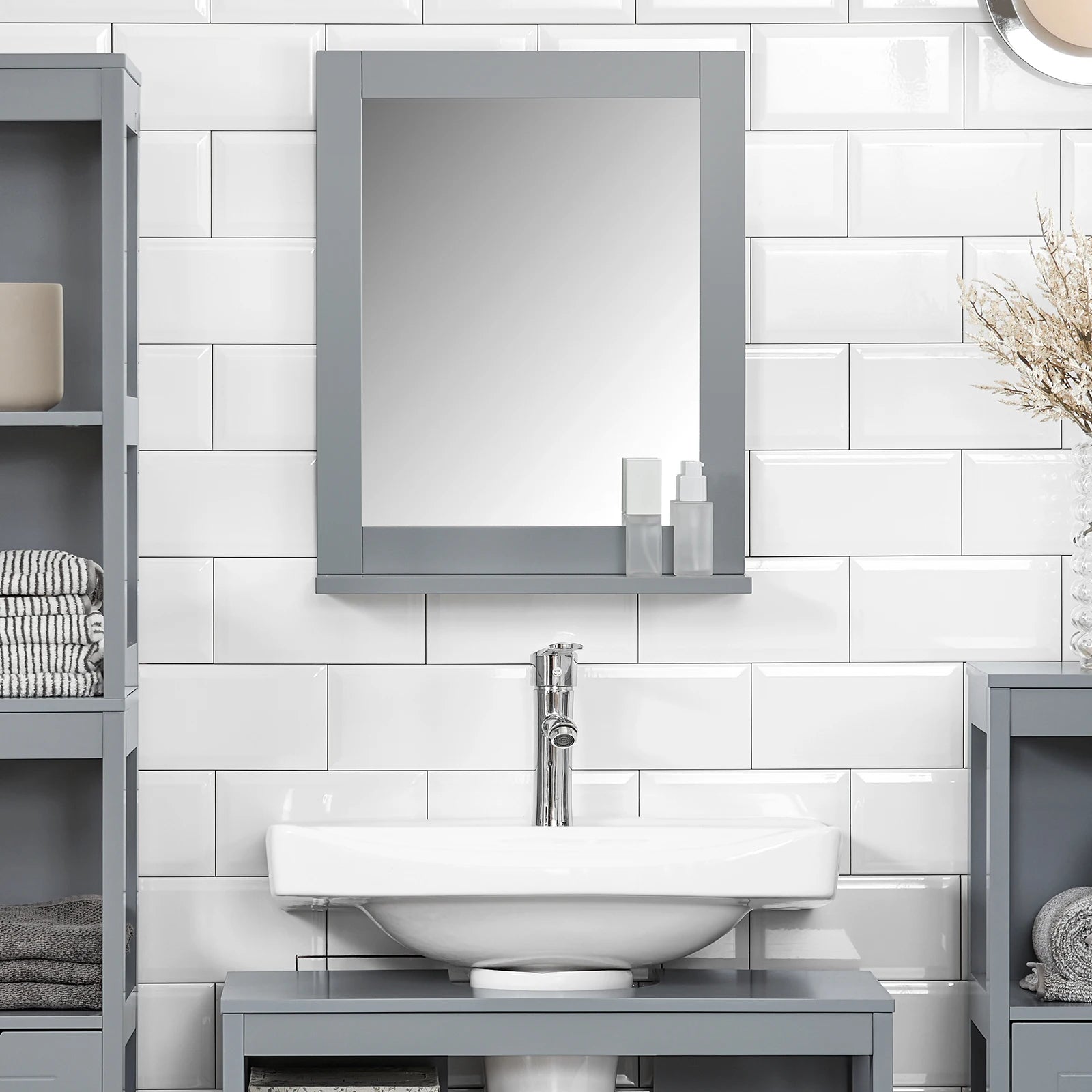 SoBuy FRG129 mirror wall mirror bathroom mirror with shelf dark gray BHT. 40x50x10cm