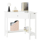 Bureau d’angle blanc avec étagère