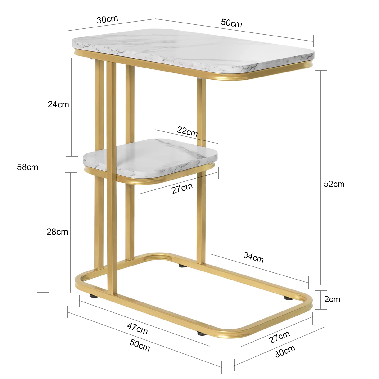 SoBuy FBT110-G side table with 2 shelves Sofa table coffee table Laptop table bed table care table with gold metal frame