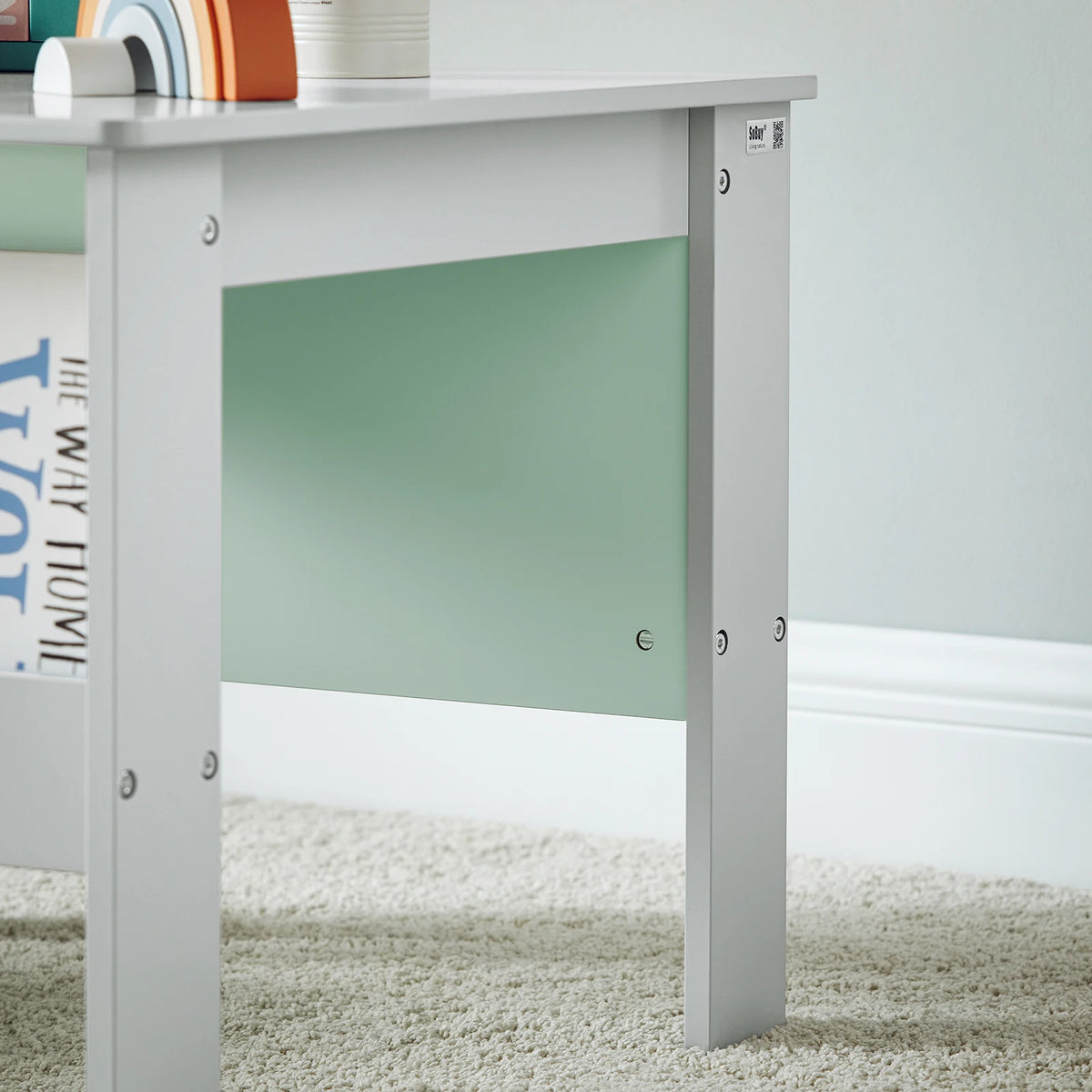 SoBuy KMB88-HG Children's table with Chairs Child Seat Group Inside Children table chair Set Painting Table for Children Seating Group Light Grey